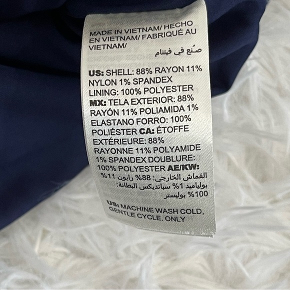 Chicos Blazer Jacket Womens 4/6 Navy White Pinstripe Ruffle Sleeve Office - Picture 9 of 10